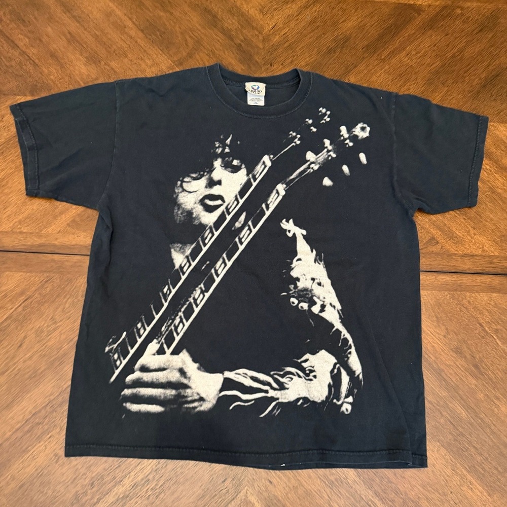 Liquid Blue Jimmy Page Led Zeppelin Double Neck Guitar Graphic T-Shirt XL Black